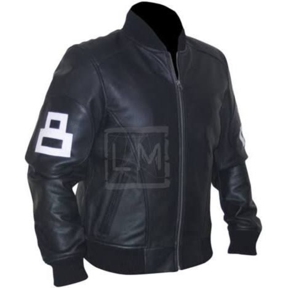 8 Ball Black Cowhide Bomber Leather Jacket 5XL
